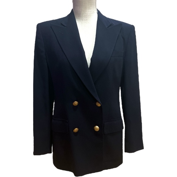 Lauren Ralph Lauren Petite Navy Double Breast Blazer with Gold Hardware Size 6P - Picture 1 of 8